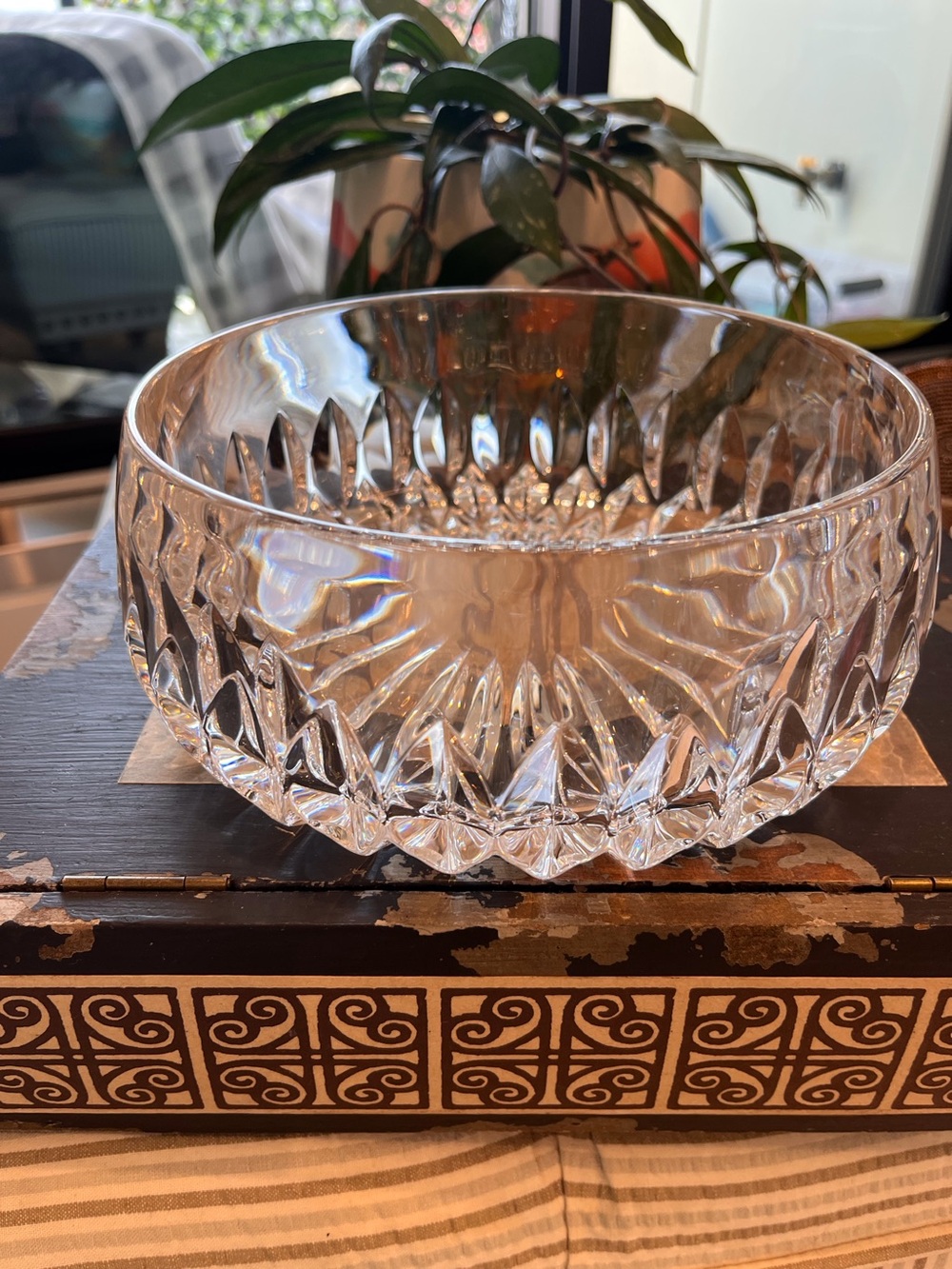 Vintage Mid Century Heavy Cut Crystal Diamond pattern bowl